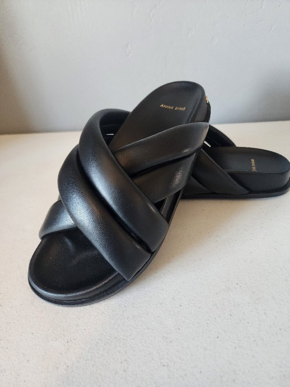 Anine Bing Black Emi Leather Slide Sandals - Picture 8 of 16